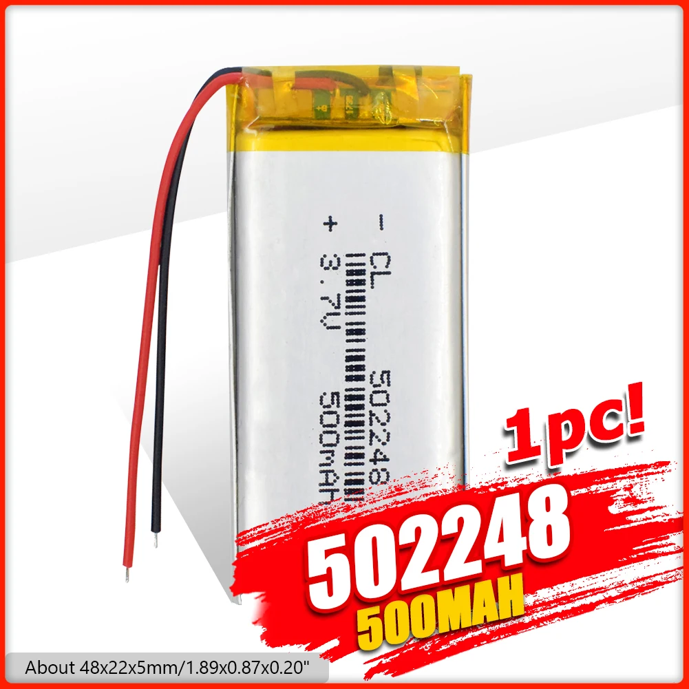 YCDC 3.7V 500mAH 502248 Li-Polymer Rechargeable Lithium Li-ion Battery For Toy Recorder GPS MP3 MP4 Cell Phone Glasses Navigato
YCDC 3.7V 500mAH 502248 Li-Polymer Rechargeable Lithium Li-ion Battery For Toy Recorder GPS MP3 MP4 Cell Phone Glasses Navigato