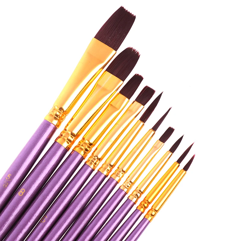 10Pcs Purple Artist Paint Brush Set Nylon Hair Watercolor Acrylic Oil Painting Brushes Drawing Art Supplie 
10Pcs Purple Artist Paint Brush Set Nylon Hair Watercolor Acrylic Oil Painting Brushes Drawing Art Supplie