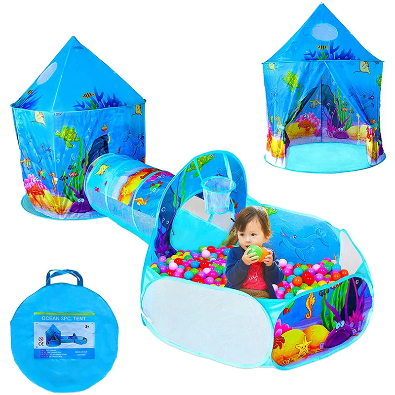 3pc Ocean World Kids Play Tent 3 In 1 Indoor Playhouse Children's Tent Tunnel Ball Pit with Basketball Hoop Toddlers Play Castle
3pc Ocean World Kids Play Tent 3 In 1 Indoor Playhouse Children's Tent Tunnel Ball Pit with Basketball Hoop Toddlers Play Castle