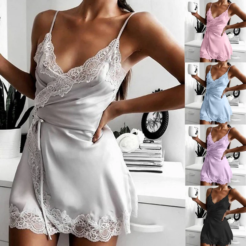 2021 Sexy Sling Bandage Nightdress Pajamas Solid Color Waist Tie Nightwear For Lady Sexy Lace Homewear Spring Summer New
2021 Sexy Sling Bandage Nightdress Pajamas Solid Color Waist Tie Nightwear For Lady Sexy Lace Homewear Spring Summer New