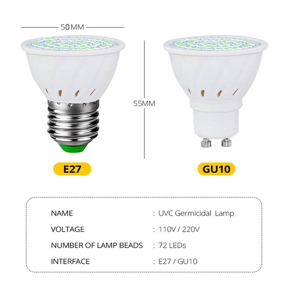 GU10 E14 E27 112 72 светодиоды 220V 110V светодиодов дезинфекции лампа ультрафиолетового