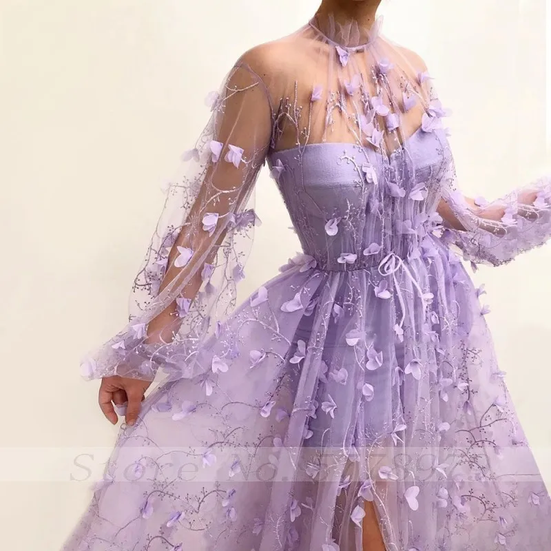 Thinyfull Lavender Flower Prom Dress Illusion High Neck Long Sleeve Evening Dresses Vestido De Festa 2021
Thinyfull Lavender Flower Prom Dress Illusion High Neck Long Sleeve Evening Dresses Vestido De Festa 2021