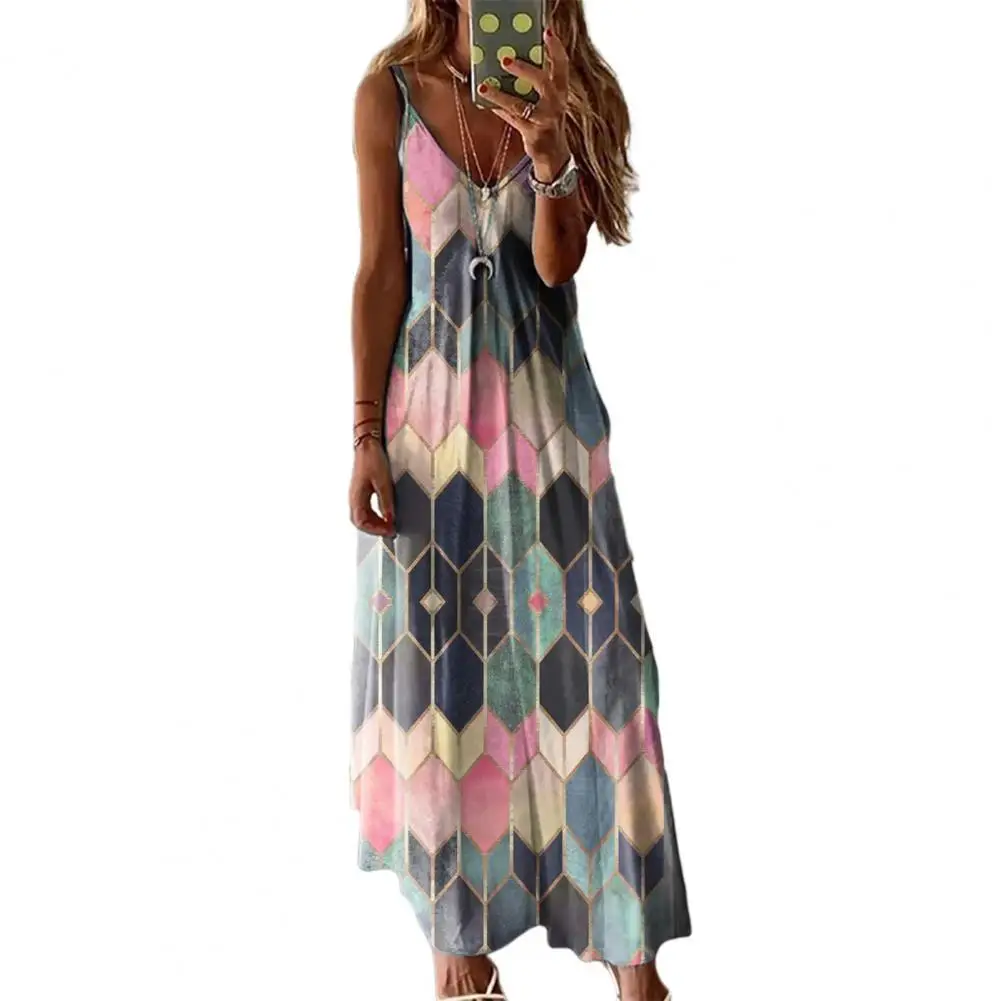 Women Dress Geometric Hexagon Large Hem V Neck Sleeveless Cotton Maxi Sling Dress for Summer
Women Dress Geometric Hexagon Large Hem V Neck Sleeveless Cotton Maxi Sling Dress for Summer