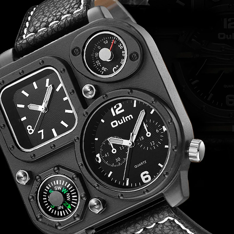 Oulm Corium Strap Man's Wristwatches Quartz Large Dial Square Casual Watch Men COMPASS, Thermometer
Oulm Corium Strap Man's Wristwatches Quartz Large Dial Square Casual Watch Men COMPASS, Thermometer