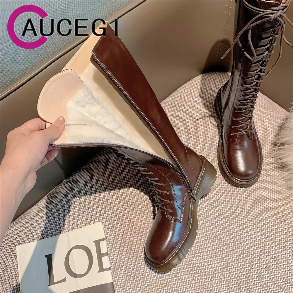 Женские кожаные сапоги до колена Aucegi, однотонные плюшевые сапоги на молнии и толстом каблуке ручной работы из бычьей кожи, размеры 34-42 
Женские кожаные сапоги до колена Aucegi, однотонные плюшевые сапоги на молнии и толстом каблуке ручной работы из бычьей кожи, размеры 34-42