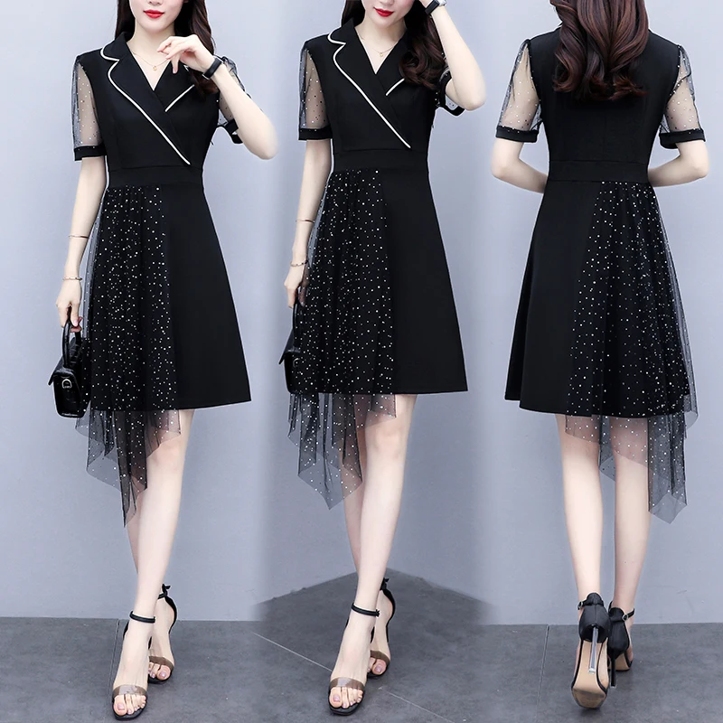 2021 New Hit Summer Sequins Mesh Spliced Chiffon Vintage Dress For Women Short Sleeves Turn-Down Collar Dresses Female Clothing
2021 New Hit Summer Sequins Mesh Spliced Chiffon Vintage Dress For Women Short Sleeves Turn-Down Collar Dresses Female Clothing