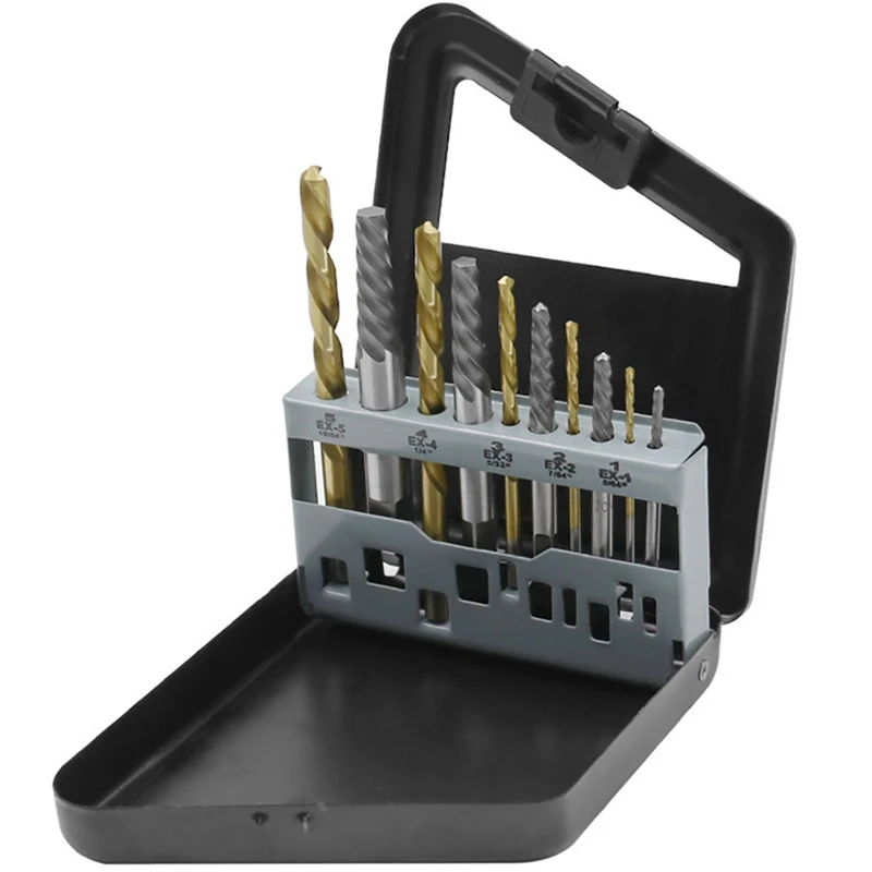 10Pcs Left Hand Drill Bit Set, Spiral Flute Extractor Set Broken Bolt Remover, Easily Remove Stripped Or Damaged Screws
10Pcs Left Hand Drill Bit Set, Spiral Flute Extractor Set Broken Bolt Remover, Easily Remove Stripped Or Damaged Screws
