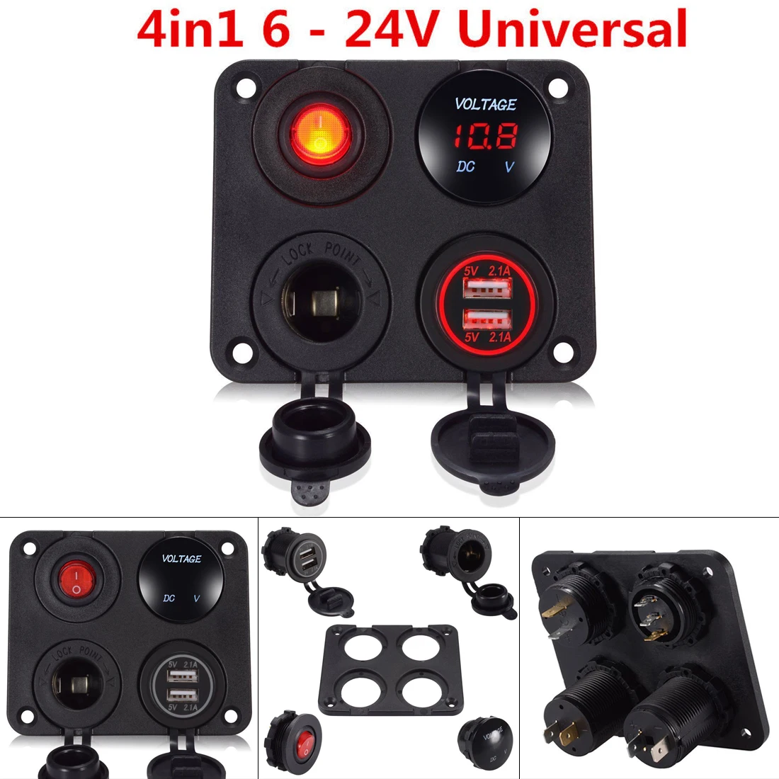 All in 1 Switch Panel 6-24V Red LED Dual USB Port Car Charger + Voltmeter + 12V Power Socket + On-Off Switch for Car Automobile
All in 1 Switch Panel 6-24V Red LED Dual USB Port Car Charger + Voltmeter + 12V Power Socket + On-Off Switch for Car Automobile