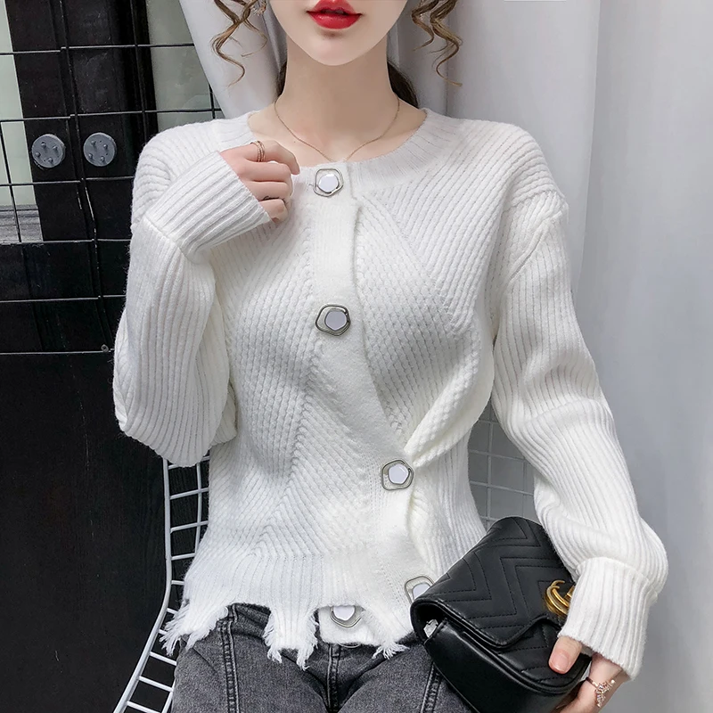 Vintage Knitwear 2021 Spring Ripped Sweater For Women Chic Cardigans Female Long Sleeve Knit Sweaters Ladies
Vintage Knitwear 2021 Spring Ripped Sweater For Women Chic Cardigans Female Long Sleeve Knit Sweaters Ladies
