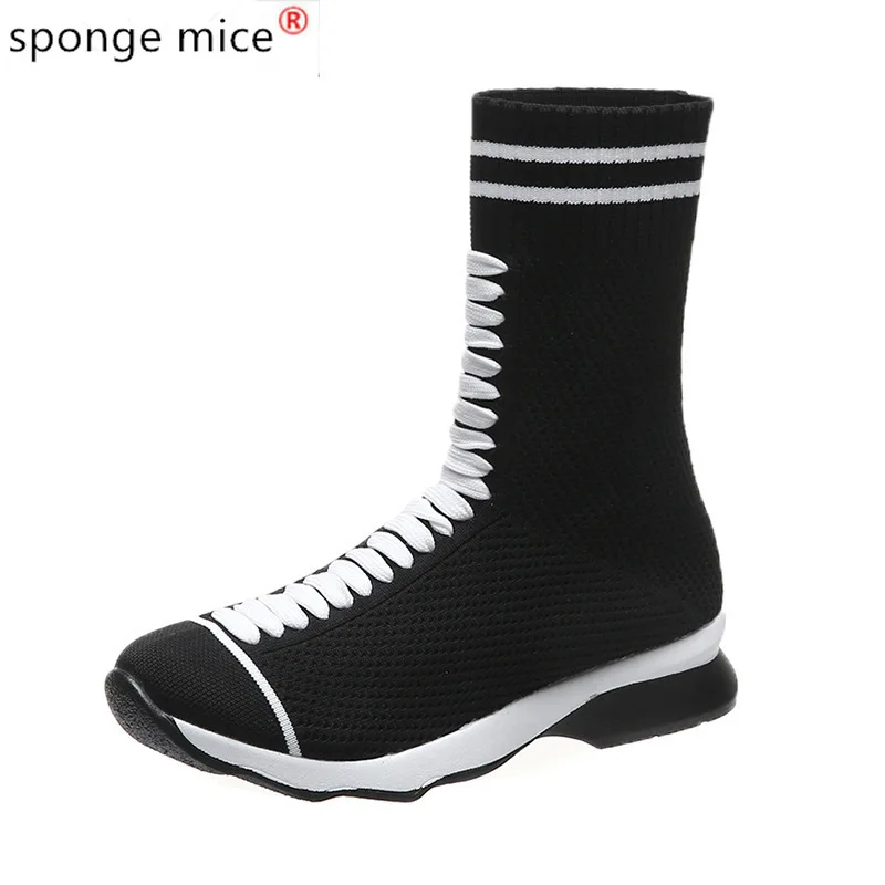 2020 Size 43 Women Shoes Black White Brown Stretch Fabric Sock Boots For Women Round Toe T-Tied Slip On Botas Mujer Low Heels
2020 Size 43 Women Shoes Black White Brown Stretch Fabric Sock Boots For Women Round Toe T-Tied Slip On Botas Mujer Low Heels