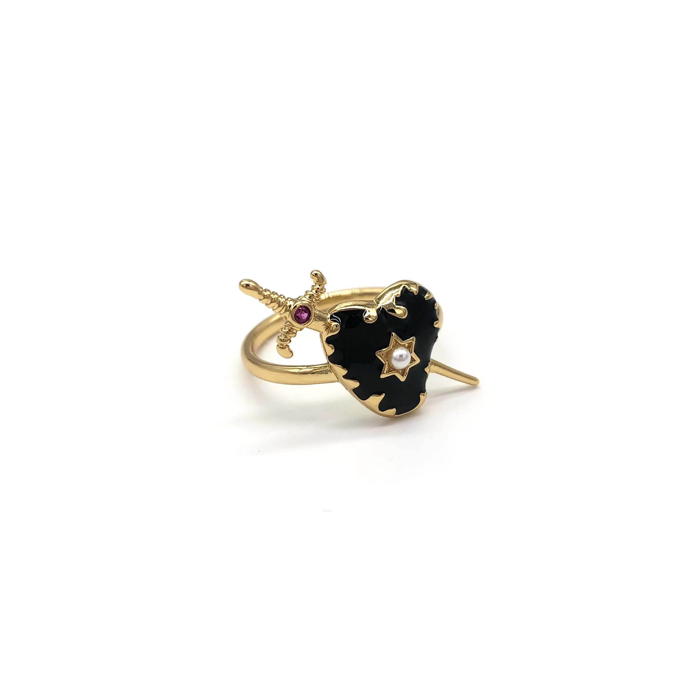 One Arrow through the Heart Ring Adjustable Opening Design Black Love Inlaid Pearl Retro Girl Mary Su Ring
One Arrow through the Heart Ring Adjustable Opening Design Black Love Inlaid Pearl Retro Girl Mary Su Ring