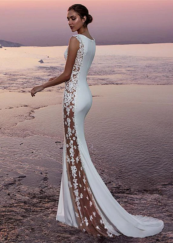 New Simple Satin Dresses for Wedding Party O-neck See-through Bridal Dress Beach Sleeveless Elegant Wedding Gowns Boho
New Simple Satin Dresses for Wedding Party O-neck See-through Bridal Dress Beach Sleeveless Elegant Wedding Gowns Boho