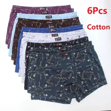 6Pcs/Lot MenS Underwear Boxer Shorts Cotton Plus Size Loose Breathable Mid-Waist Print Sexy Middle-Aged MenS Shorts