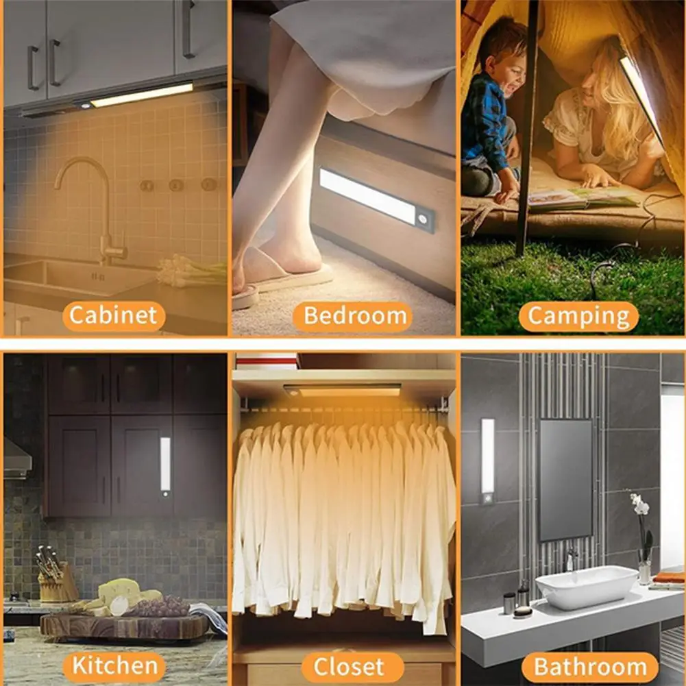 Smart Rechargeable Night Light Human Body Induction Lamp Warm White Motion Sensor Bulb Bedroom Home Camping Cabinet Lights