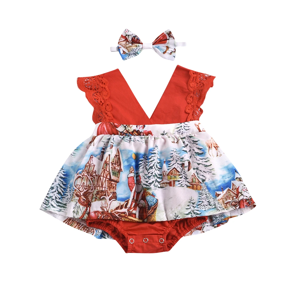Newborn Baby Girls Christmas Outfits Sleeveless V Neck Tutu Romper Dress with Bowknot Santa Christmas Tree Print Bodysuit 0-24M 
Newborn Baby Girls Christmas Outfits Sleeveless V Neck Tutu Romper Dress with Bowknot Santa Christmas Tree Print Bodysuit 0-24M