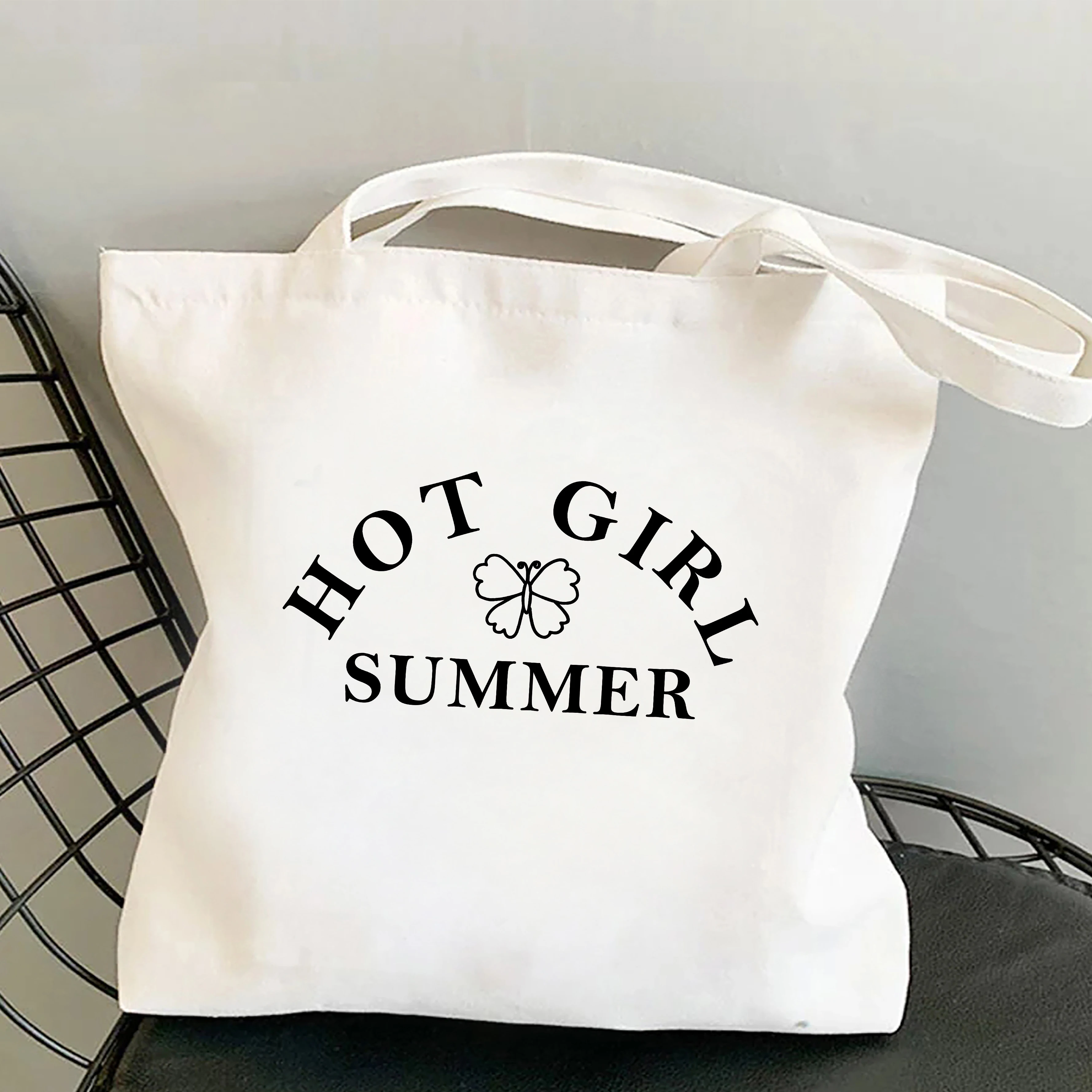 

Hot Girl Summer tote bag Fashion Letter Print Women Shoulder bag White canvas Shoppers bag for lady Teacher