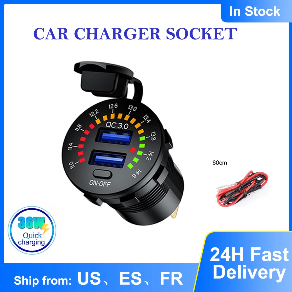 QC 3.0 Car Charger 12V 24V Waterproof Dual USB Charger Socket LED Flicker with button switch Power Cable for track Boat DVR GPS
QC 3.0 Car Charger 12V 24V Waterproof Dual USB Charger Socket LED Flicker with button switch Power Cable for track Boat DVR GPS