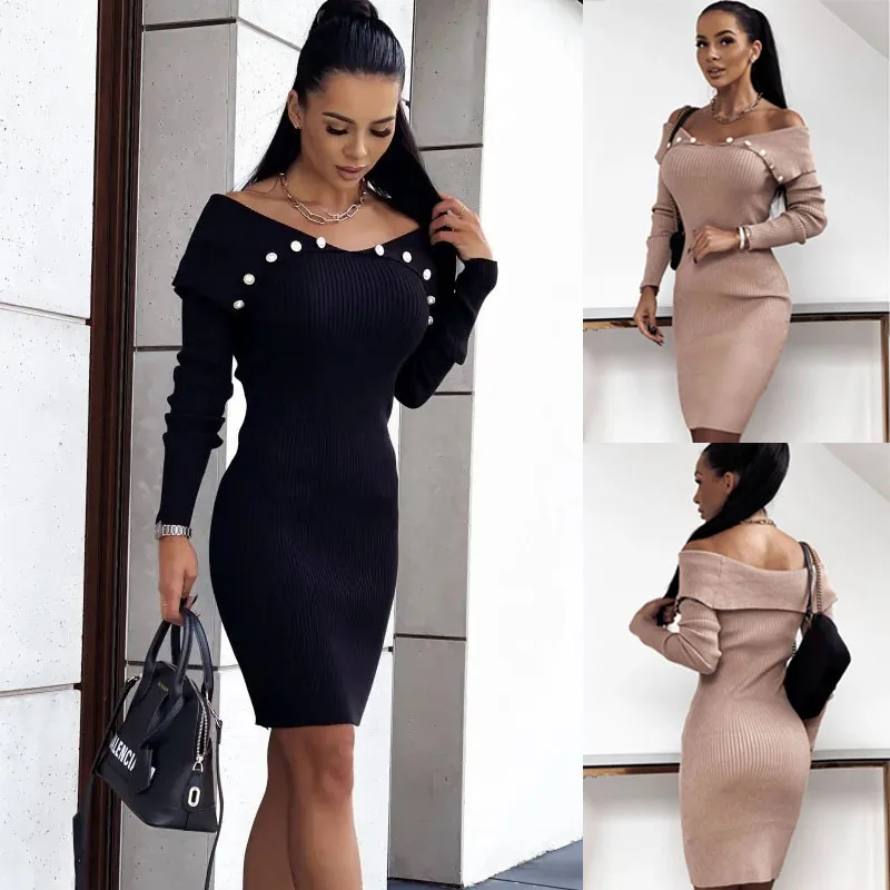 Women Autumn Solid Ribbed Madi Knitted Dress Sexy Slim Elastic Basic Long Bodycon Dress Winter Off Shoulder Khaki Beach Dresses
Women Autumn Solid Ribbed Madi Knitted Dress Sexy Slim Elastic Basic Long Bodycon Dress Winter Off Shoulder Khaki Beach Dresses