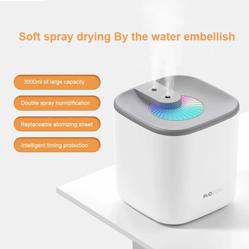 3000ML Large capacity Humidifier USB Ultrasonic Double Spray Aroma Diffuser Cool Mist Maker Air Humidificador with Warm Light
3000ML Large capacity Humidifier USB Ultrasonic Double Spray Aroma Diffuser Cool Mist Maker Air Humidificador with Warm Light