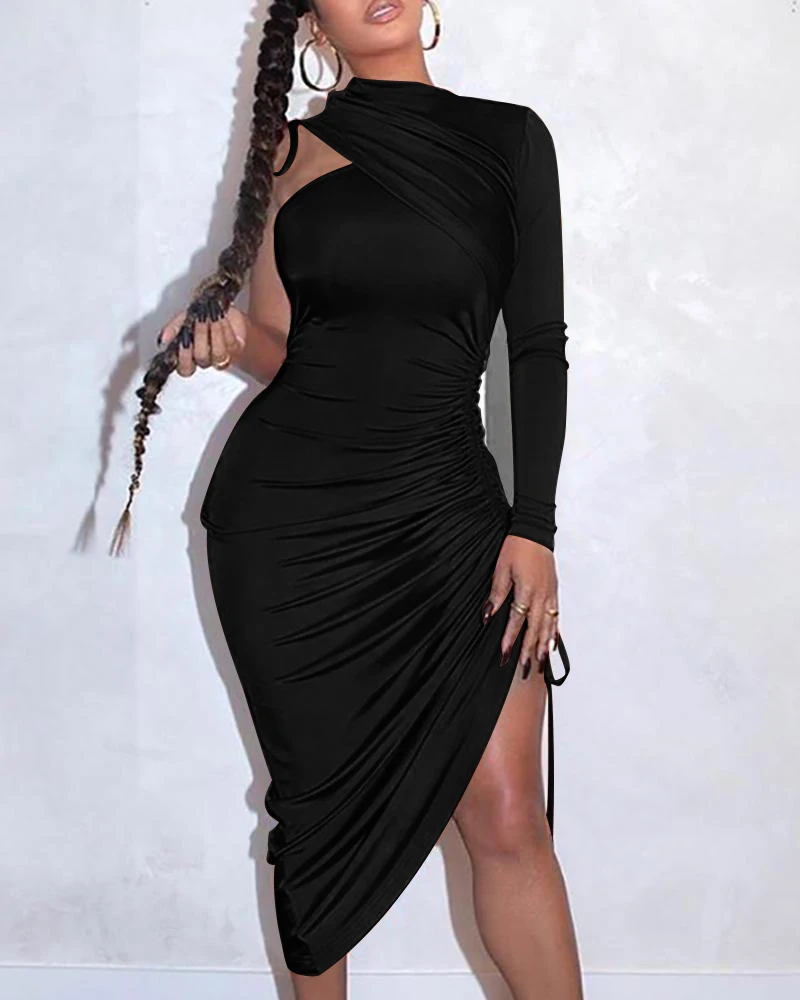 African Sexy One Shoulder Drawstring Ruched Bodycon Dress Women Solid Long Sleeve Mid-calf Night Club Party Bodycon Dress
African Sexy One Shoulder Drawstring Ruched Bodycon Dress Women Solid Long Sleeve Mid-calf Night Club Party Bodycon Dress