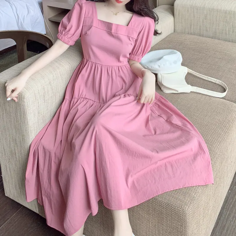 Women Summer Black Pink Empire Flare Dresses Puff Short Bishop Sleeve Square Collar Back Lace Up Design Ankle Length One Piece
Women Summer Black Pink Empire Flare Dresses Puff Short Bishop Sleeve Square Collar Back Lace Up Design Ankle Length One Piece