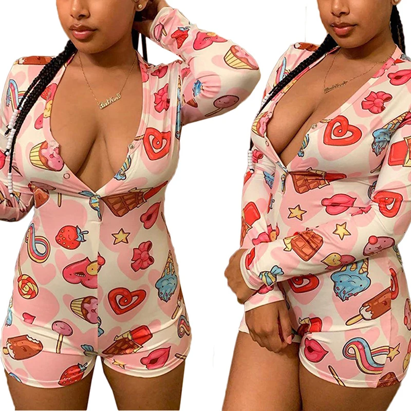 OMSJ Casual Sleep Romper Womens Sweet Style Candy Print Christmas Long Sleeve V-neck Club Outfits Skinny Short Jumpsuit Homewear
OMSJ Casual Sleep Romper Womens Sweet Style Candy Print Christmas Long Sleeve V-neck Club Outfits Skinny Short Jumpsuit Homewear