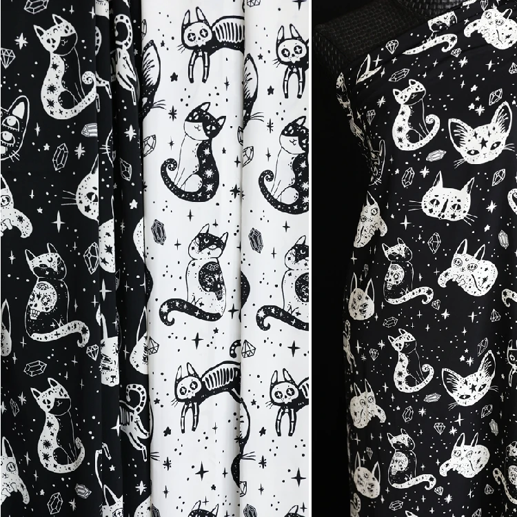 Cat cartoon pattern plain satin printed fabric children's dress shirt pants apparel fabric
Cat cartoon pattern plain satin printed fabric children's dress shirt pants apparel fabric