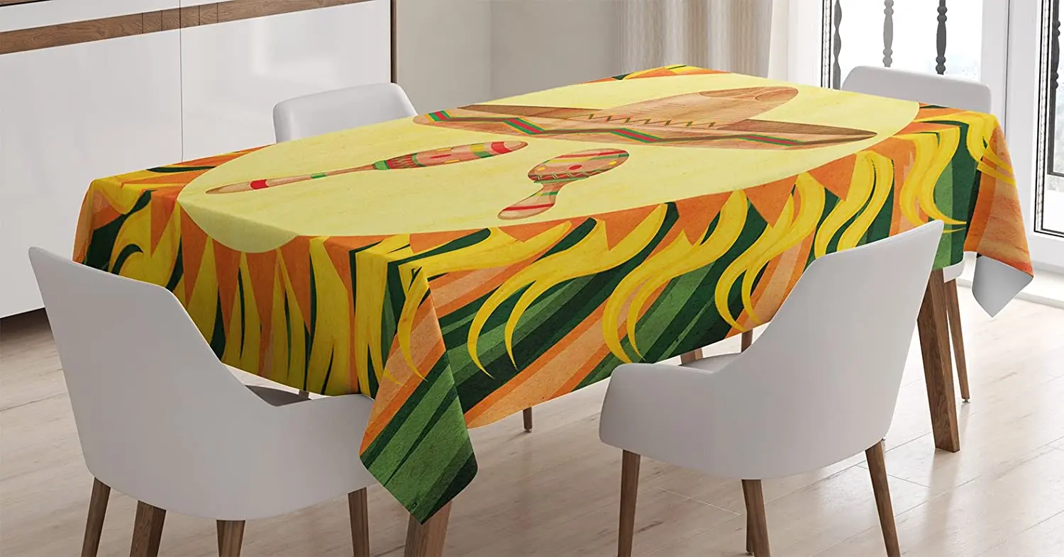 Design Mexican Decorations Tablecloth Hat and Maracas in The Centre of Sun Figure Hippie Style Boho Custom Table Cover
Design Mexican Decorations Tablecloth Hat and Maracas in The Centre of Sun Figure Hippie Style Boho Custom Table Cover