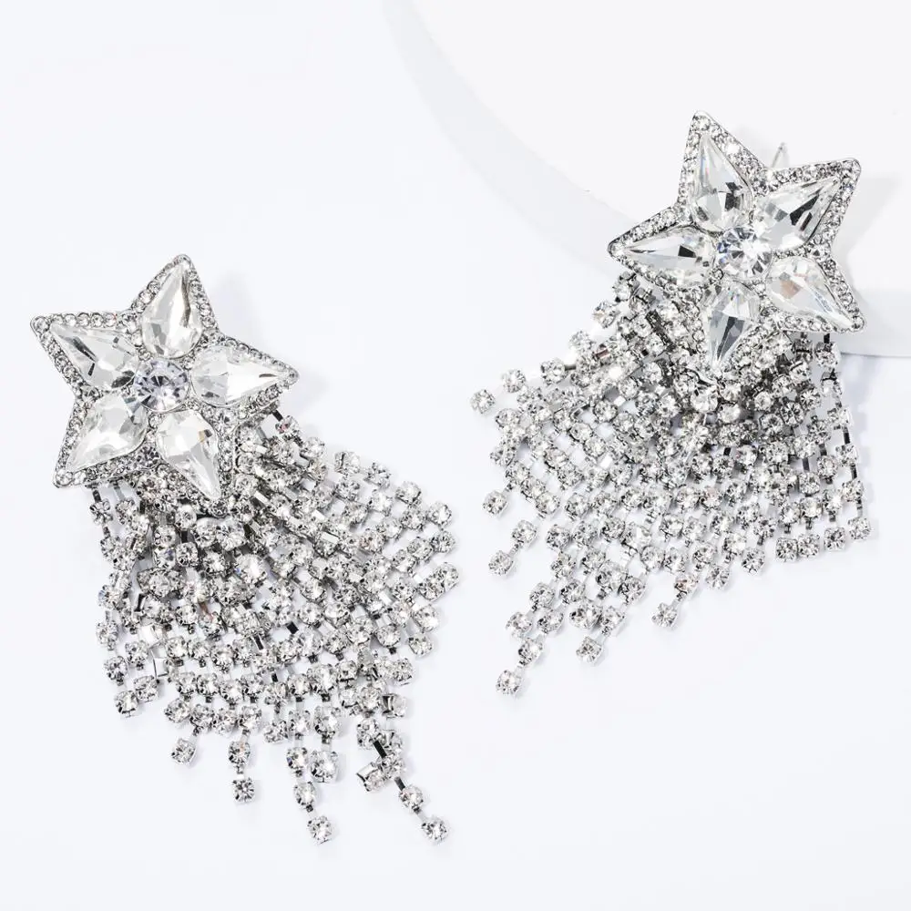 SHIFEEL New Arrival Occident Fashion Glass drill Five-pointed star Rhinestone Tassel Earrings Bohemia Hyperbole Women jewelry
SHIFEEL New Arrival Occident Fashion Glass drill Five-pointed star Rhinestone Tassel Earrings Bohemia Hyperbole Women jewelry