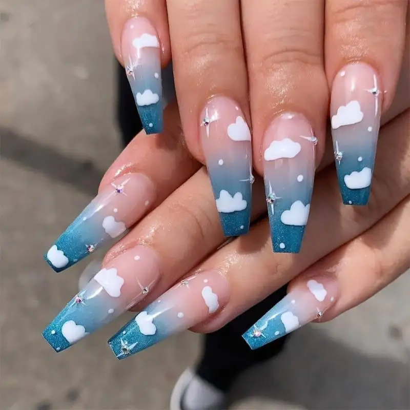 24pcs Blue White Wavy lines Detachable Long False Nails With Design Wearable French Style Fake Nails Full Cover Nail Tips Tools
24pcs Blue White Wavy lines Detachable Long False Nails With Design Wearable French Style Fake Nails Full Cover Nail Tips Tools