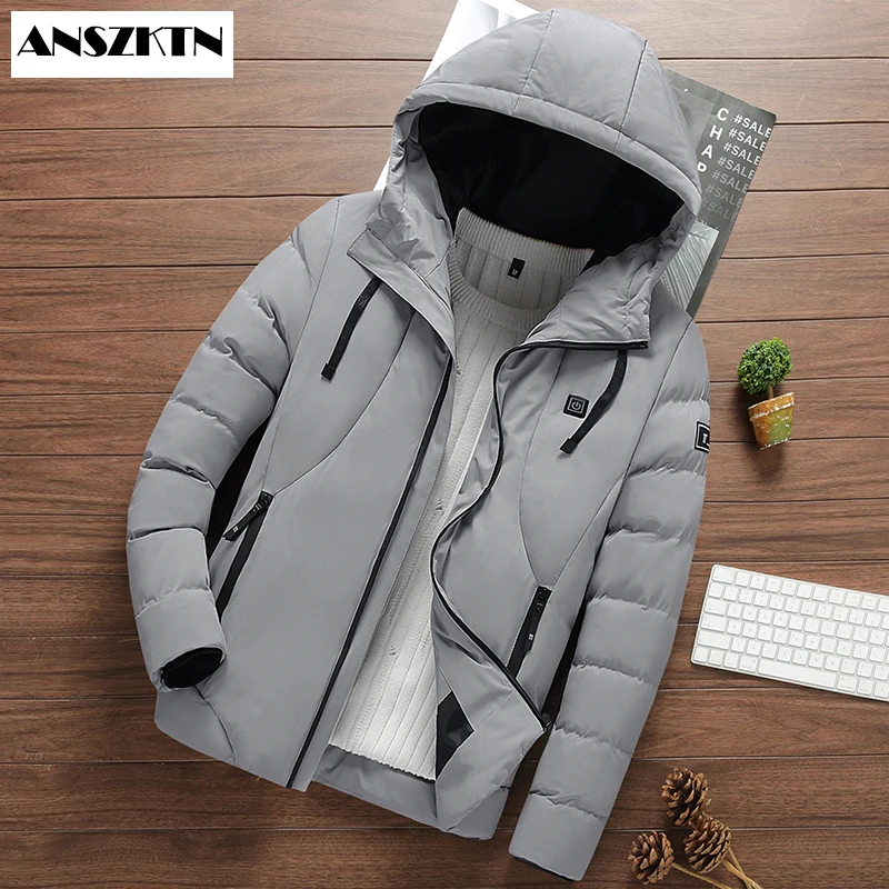 

Новая стильная мужская куртка с подогревом ANSZKTN, уличное пальто с USB электрическим аккумулятором, с длинными рукавами, теплое зимнее теплое ...