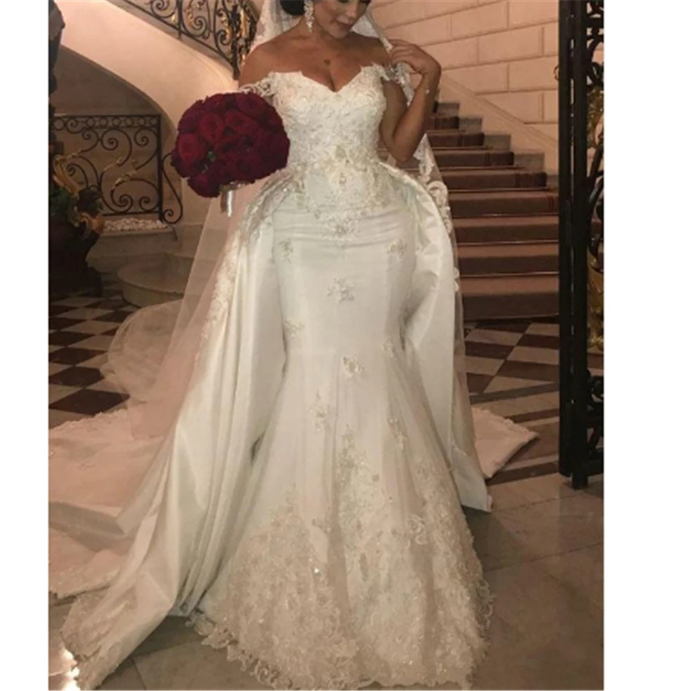 Amazing White Tulle Beading Appliques Bridal Dresses Off The Shoulder Custom-Made Mermaid Bridal Dresses 2019
Amazing White Tulle Beading Appliques Bridal Dresses Off The Shoulder Custom-Made Mermaid Bridal Dresses 2019