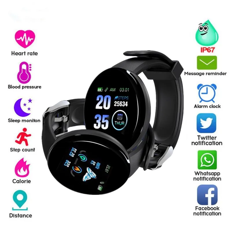 D18 Smart Watch Men Women Bluetooth Sport Smart Band Fitness Tracker Heart Rate Monitor Blood Pressure Smartwatch Android reloj
D18 Smart Watch Men Women Bluetooth Sport Smart Band Fitness Tracker Heart Rate Monitor Blood Pressure Smartwatch Android reloj