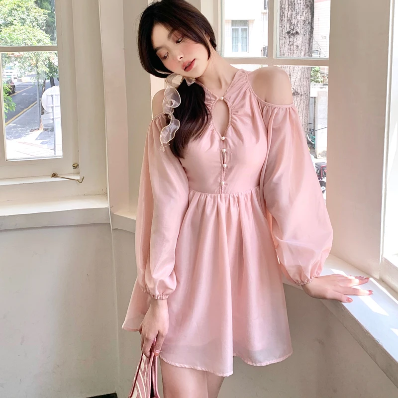 Hollow Out Pink Dresses for Women Autumn Chic Off Shoulder Female Clothing Chiffon Mini Dress Korean Fashion Robe Femme New
Hollow Out Pink Dresses for Women Autumn Chic Off Shoulder Female Clothing Chiffon Mini Dress Korean Fashion Robe Femme New