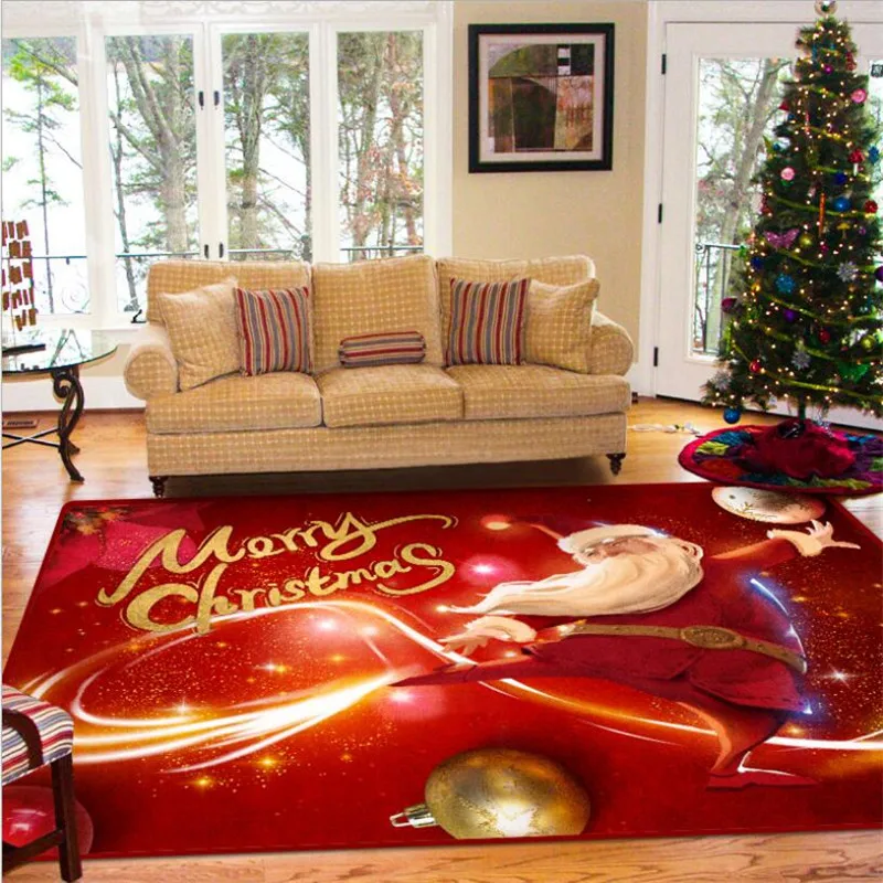 

Merry Christmas Rug Soft Flannel 3D Printed Rugs Parlor Mat Area Rugs Anti-slip Large Carpet Rug Living Room Decor D-006