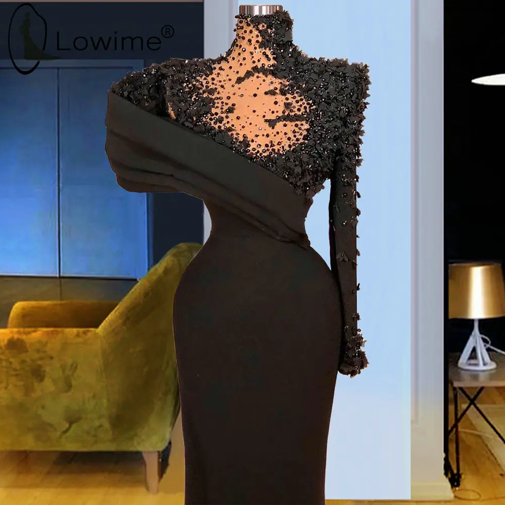Arabic Black High Neck Evening Dresses Single Long Sleeve Pearls Flowers Prom Party Pageant Gowns Elegant Formal Women Vestidos
Arabic Black High Neck Evening Dresses Single Long Sleeve Pearls Flowers Prom Party Pageant Gowns Elegant Formal Women Vestidos