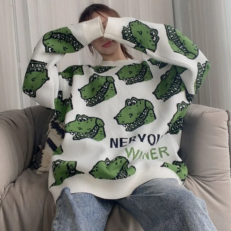 Oversize Female Pullover Kawaii crocodile Embroidery Hip Hop Knit Women Sweater Winter Loose Woman Clothing 2021 Streetwear
Oversize Female Pullover Kawaii crocodile Embroidery Hip Hop Knit Women Sweater Winter Loose Woman Clothing 2021 Streetwear