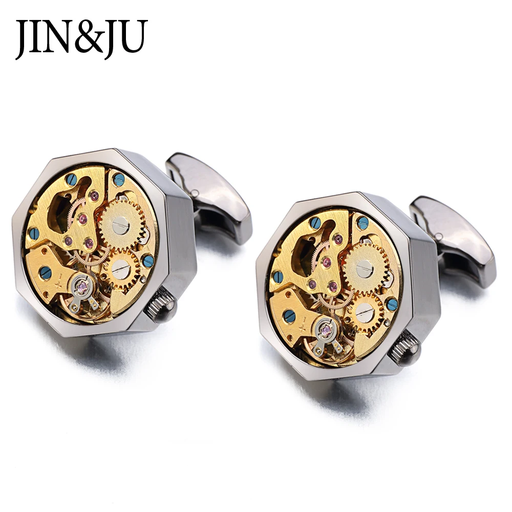 

JIN&JU Non-Functional Watch Movement Cufflinks For Mens Luxury High Quality Wedding Cuff Button Запонки Relojes Gemelos