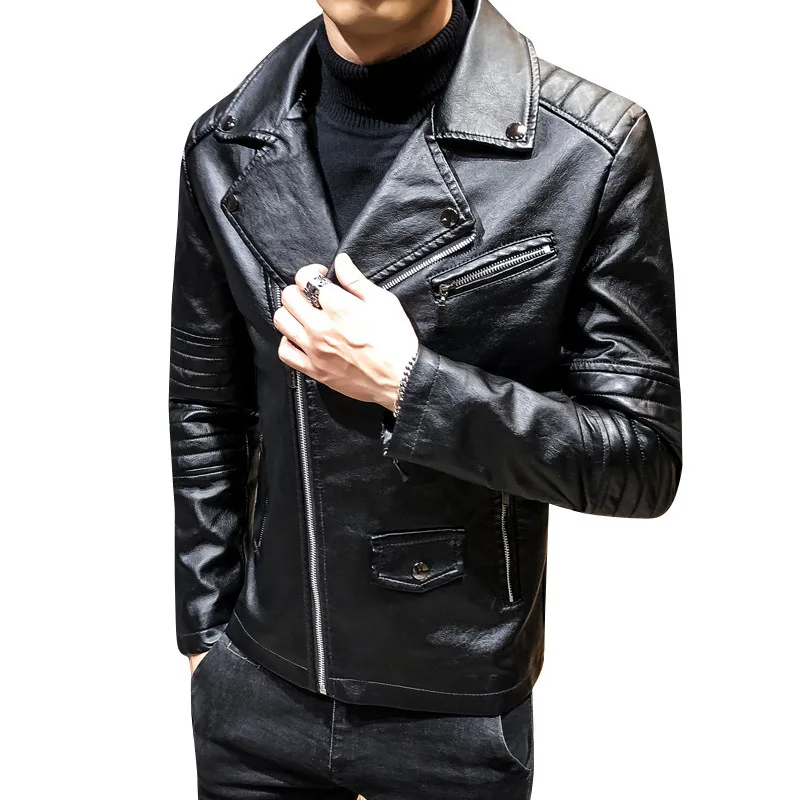 HOO 2020 young men's cultivate one's morality inclined zipper leather coat lapels locomotive PU leather jacket
HOO 2020 young men's cultivate one's morality inclined zipper leather coat lapels locomotive PU leather jacket