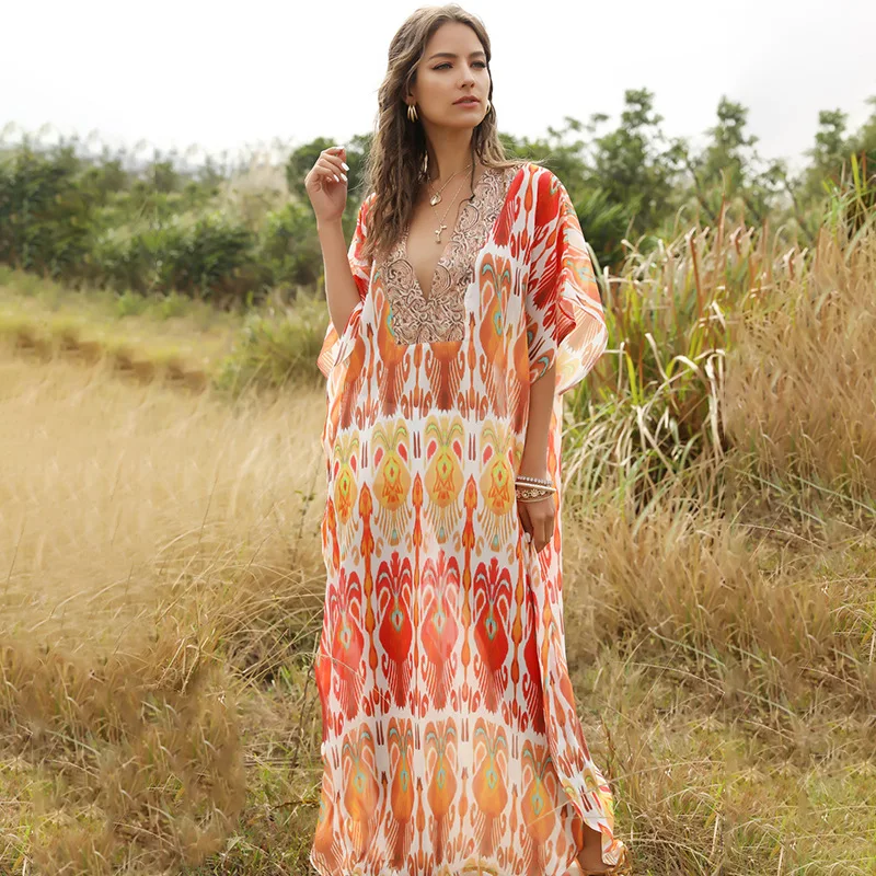 Moroco Caftan Bohemian design long dress V-neck sexy Beach cover-up Oversize Plus Batwing sleeve Retro surf Loose Kaftan Summer
Moroco Caftan Bohemian design long dress V-neck sexy Beach cover-up Oversize Plus Batwing sleeve Retro surf Loose Kaftan Summer