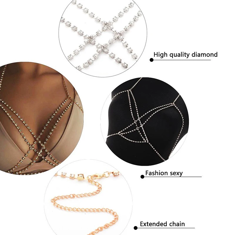 Women Sexy Body Bra Chain Charm Bikini Beach Fashion Jewelry Shining Full Rhinestone Cross Chest Chain
Women Sexy Body Bra Chain Charm Bikini Beach Fashion Jewelry Shining Full Rhinestone Cross Chest Chain