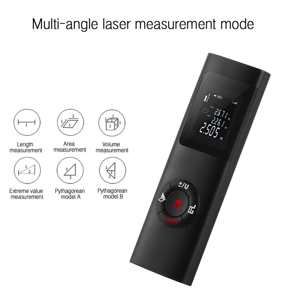 Handheld Multifunctional 40M LCD Digital Laser Rangefinder Mini USB Charging Laser Distance Meter for Interior Decoration 2021
Handheld Multifunctional 40M LCD Digital Laser Rangefinder Mini USB Charging Laser Distance Meter for Interior Decoration 2021