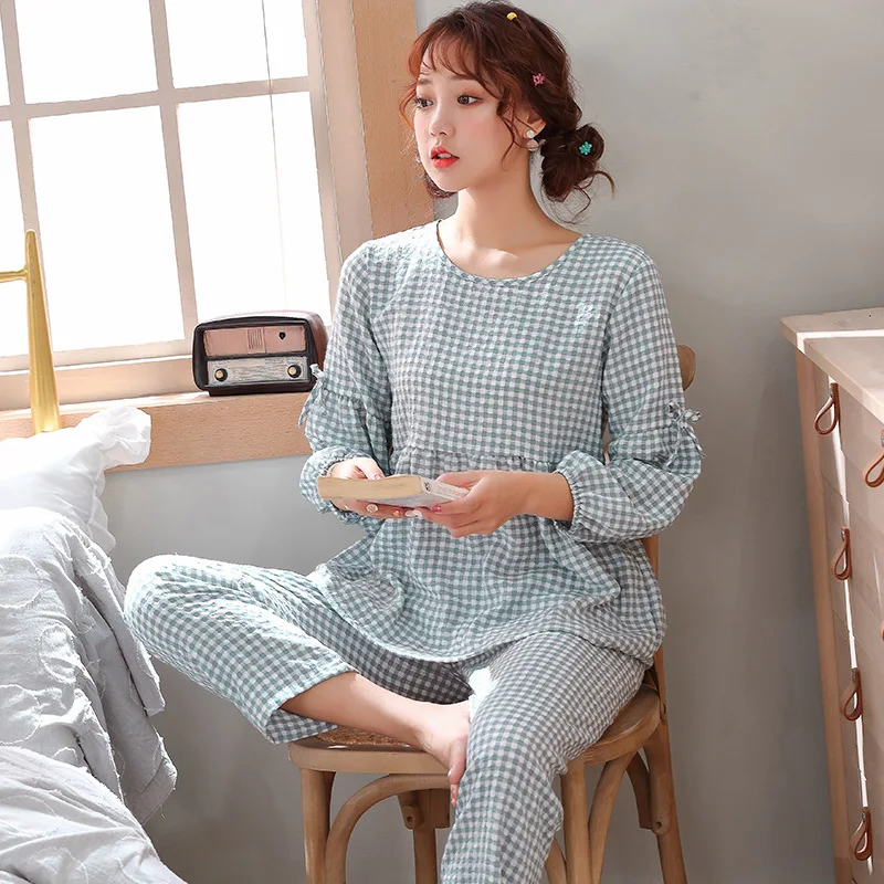 Seersucker Home Service Pajamas for Women Spring and Autumn New Women's Pajamas Plaid Nine-point Sleeve Trousers Round Neck
Seersucker Home Service Pajamas for Women Spring and Autumn New Women's Pajamas Plaid Nine-point Sleeve Trousers Round Neck