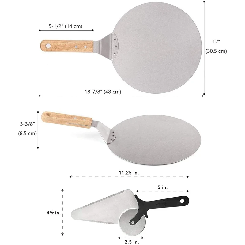 12 Inch Pizza Peel Stainless Steel & Pizza Cutter Shovel Kit, Metal Round Pizza Paddle with Wood Handle, Pizza Spatula
12 Inch Pizza Peel Stainless Steel & Pizza Cutter Shovel Kit, Metal Round Pizza Paddle with Wood Handle, Pizza Spatula