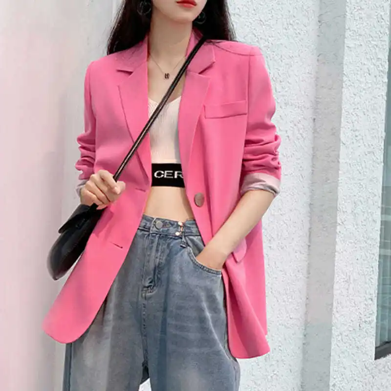 Thin Suit Top Pink Blazer Coat Women's Korean Causal Solid Suit Jacket Casual Long Sleeve Office Lady Suit BusinessTop
Thin Suit Top Pink Blazer Coat Women's Korean Causal Solid Suit Jacket Casual Long Sleeve Office Lady Suit BusinessTop