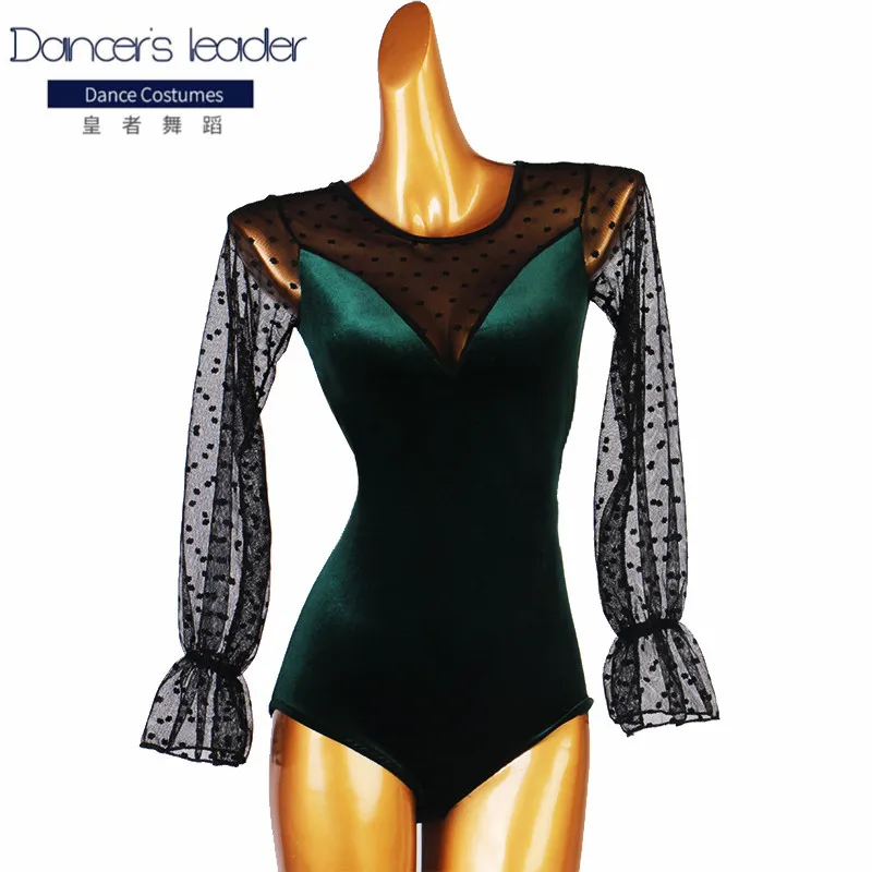 Latin Dance Practice Clothes Black Polka Dot Lantern Sleeve Jumpsuit Perspective Mesh Rumba Dance Tops Samba Dance Costumes 
Latin Dance Practice Clothes Black Polka Dot Lantern Sleeve Jumpsuit Perspective Mesh Rumba Dance Tops Samba Dance Costumes
