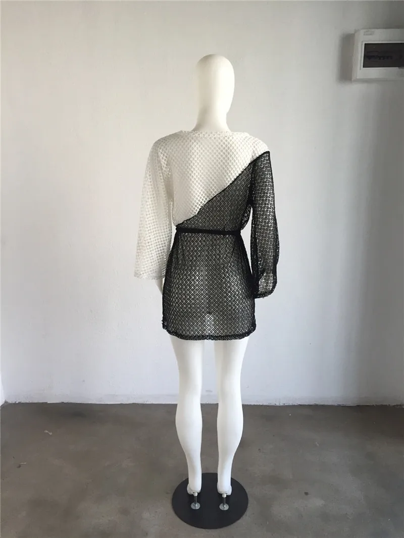 Women Autumn Long Sleeve Sexy Mesh Dress Ladies O-neck Mesh Hollow Out Black White Patchwork Loose Party Club Mini Dress Vestido
Women Autumn Long Sleeve Sexy Mesh Dress Ladies O-neck Mesh Hollow Out Black White Patchwork Loose Party Club Mini Dress Vestido
