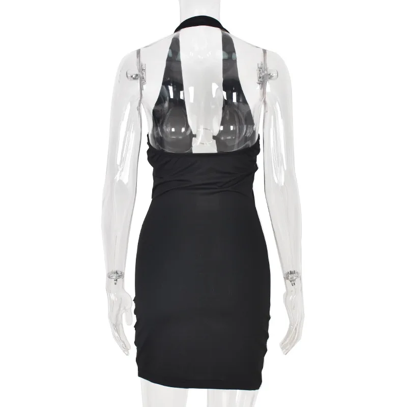 Lady's Sexy Solid Color Bodycon Dress Metal Ring Hollowed-out Backless Halter Slim Elastic Package Hip Short Mini Dress
Lady's Sexy Solid Color Bodycon Dress Metal Ring Hollowed-out Backless Halter Slim Elastic Package Hip Short Mini Dress