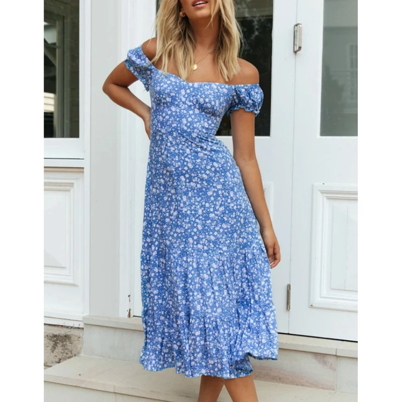 Women Summer Boho Midi Dress Sexy Off Shoulder Strapless Backless Lace-up Ruffle Sundress Fashion Holiday Party Clothes Female
Women Summer Boho Midi Dress Sexy Off Shoulder Strapless Backless Lace-up Ruffle Sundress Fashion Holiday Party Clothes Female