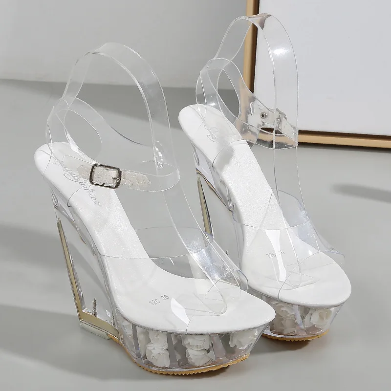 South Korea thick soled super high heel sandals high transparent shaped crystal shoes waterproof platform 15cm slope heel
South Korea thick soled super high heel sandals high transparent shaped crystal shoes waterproof platform 15cm slope heel